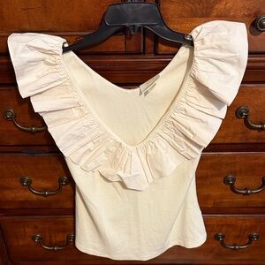 Maeve Cream Ruffled V-Neck Blouse